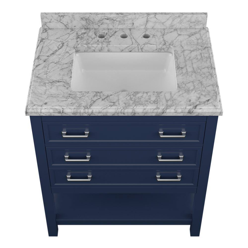 Affinity 31" Single Sink Vanity with White & Gray Carrara Marble Top - Design Element Bath Kitchen - Bathroom Vanity - White