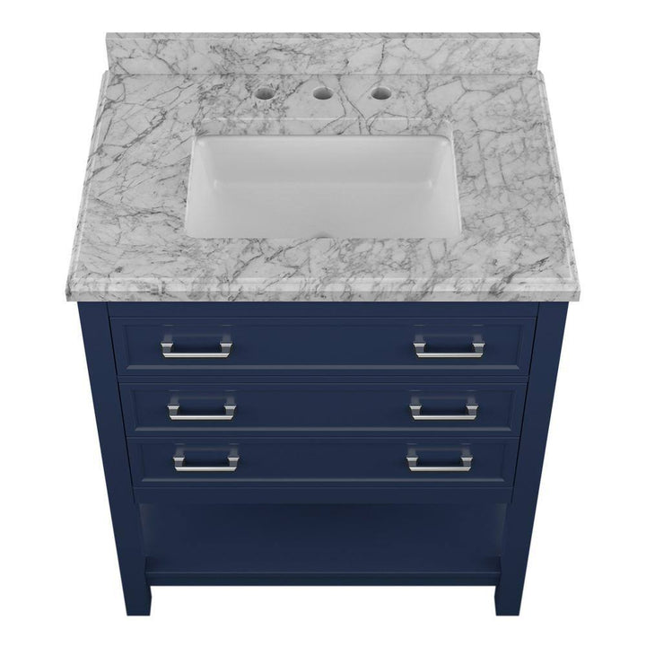 Affinity 31" Single Sink Vanity with White & Gray Carrara Marble Top - Design Element Bath Kitchen - Bathroom Vanity - White