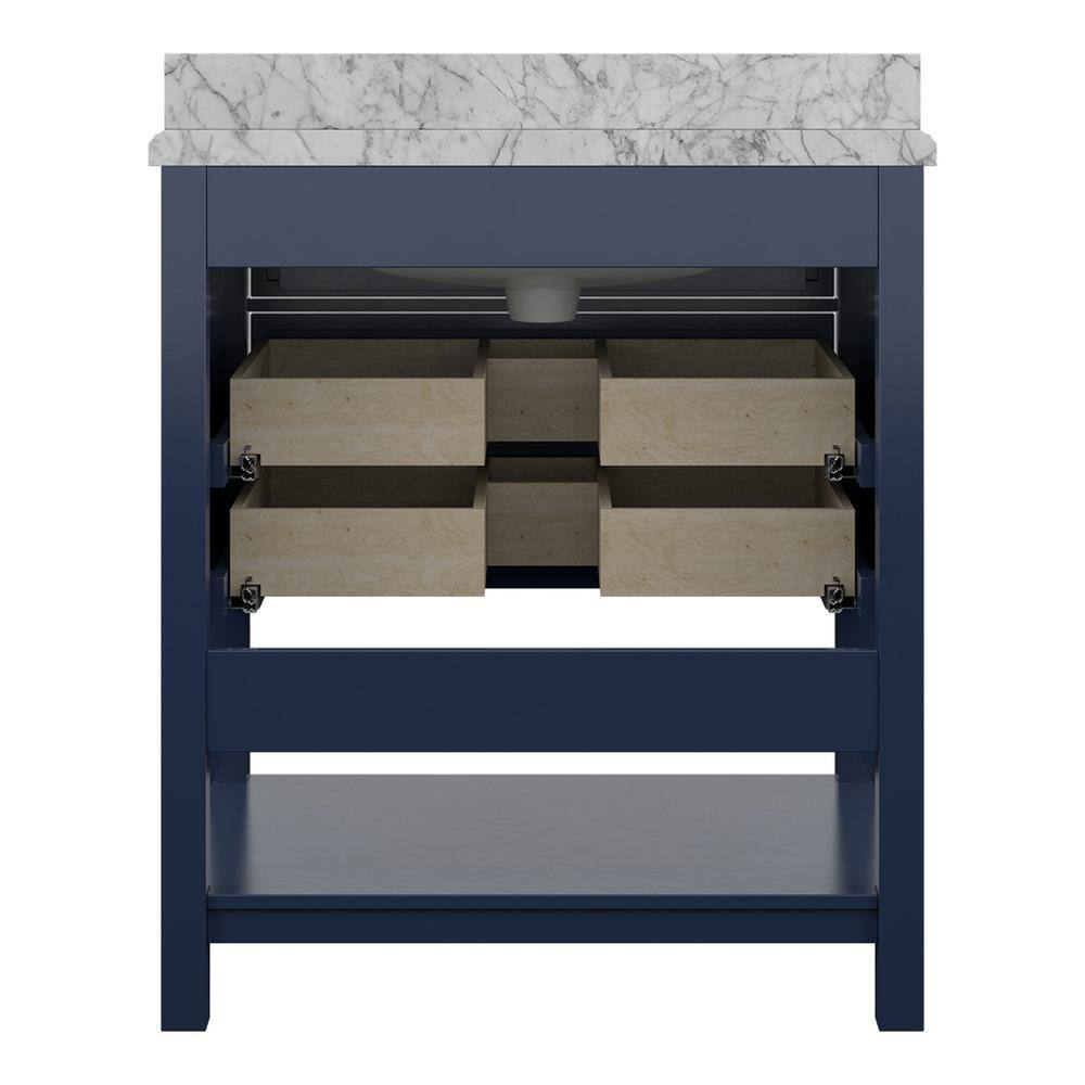 Affinity 31" Single Sink Vanity with White & Gray Carrara Marble Top - Design Element Bath Kitchen - Bathroom Vanity - White