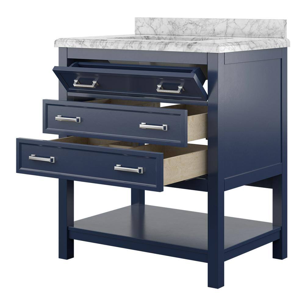 Affinity 31" Single Sink Vanity with White & Gray Carrara Marble Top - Design Element Bath Kitchen - Bathroom Vanity - White