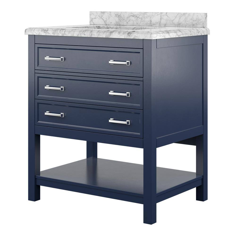 Affinity 31" Single Sink Vanity with White & Gray Carrara Marble Top - Design Element Bath Kitchen - Bathroom Vanity - White