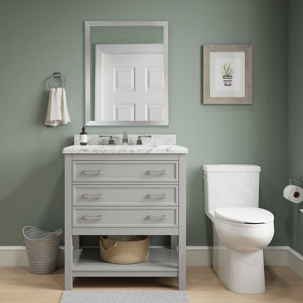 Affinity 31" Single Sink Vanity with White & Gray Carrara Marble Top - Design Element Bath Kitchen - Bathroom Vanity - Gray