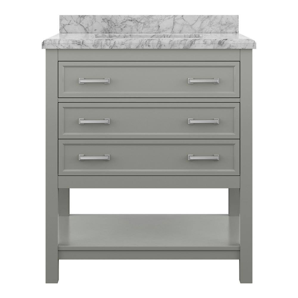 Affinity 31" Single Sink Vanity with White & Gray Carrara Marble Top - Design Element Bath Kitchen - Bathroom Vanity - White
