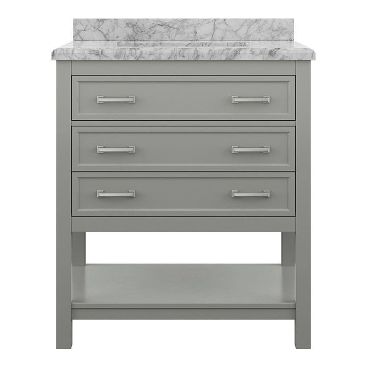 Affinity 31" Single Sink Vanity with White & Gray Carrara Marble Top - Design Element Bath Kitchen - Bathroom Vanity - White