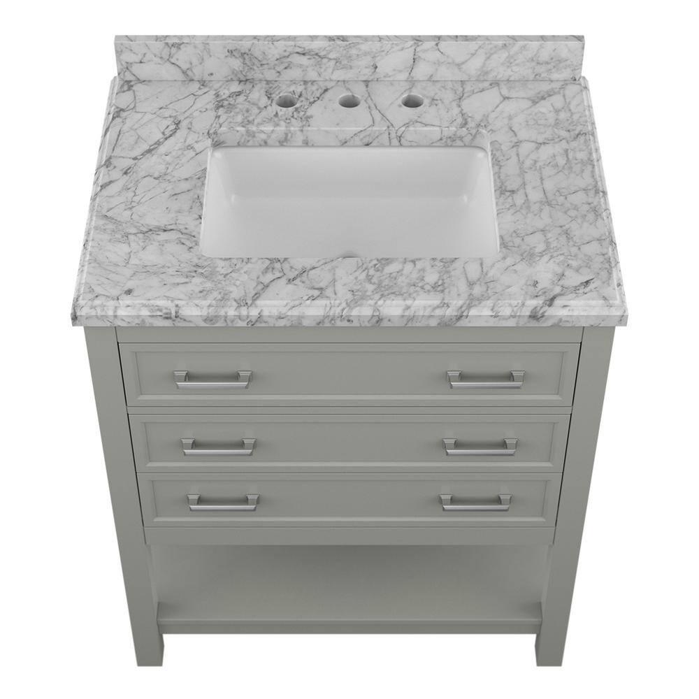Affinity 31" Single Sink Vanity with White & Gray Carrara Marble Top - Design Element Bath Kitchen - Bathroom Vanity - White