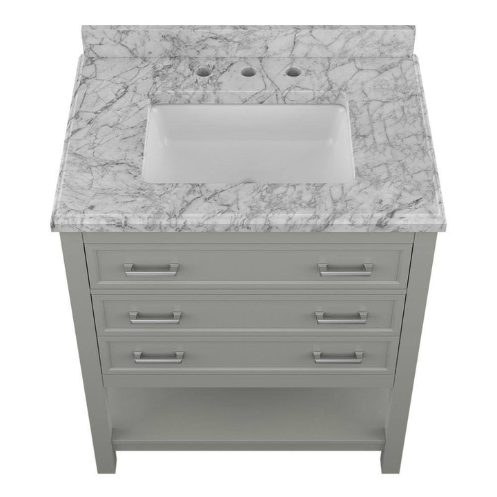 Affinity 31" Single Sink Vanity with White & Gray Carrara Marble Top - Design Element Bath Kitchen - Bathroom Vanity - White