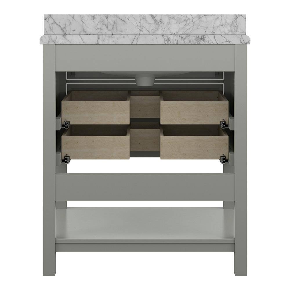 Affinity 31" Single Sink Vanity with White & Gray Carrara Marble Top - Design Element Bath Kitchen - Bathroom Vanity - White