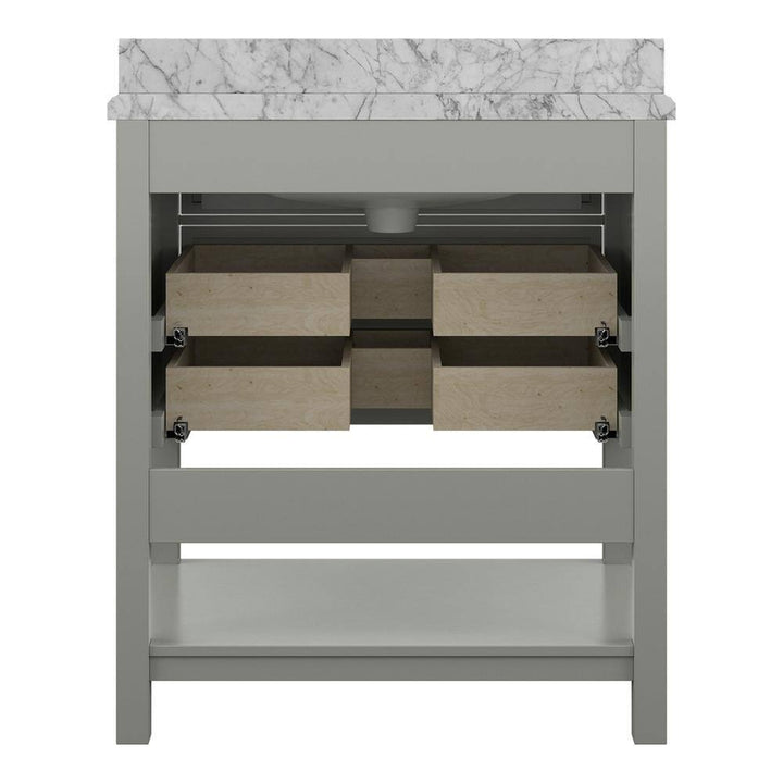 Affinity 31" Single Sink Vanity with White & Gray Carrara Marble Top - Design Element Bath Kitchen - Bathroom Vanity - White