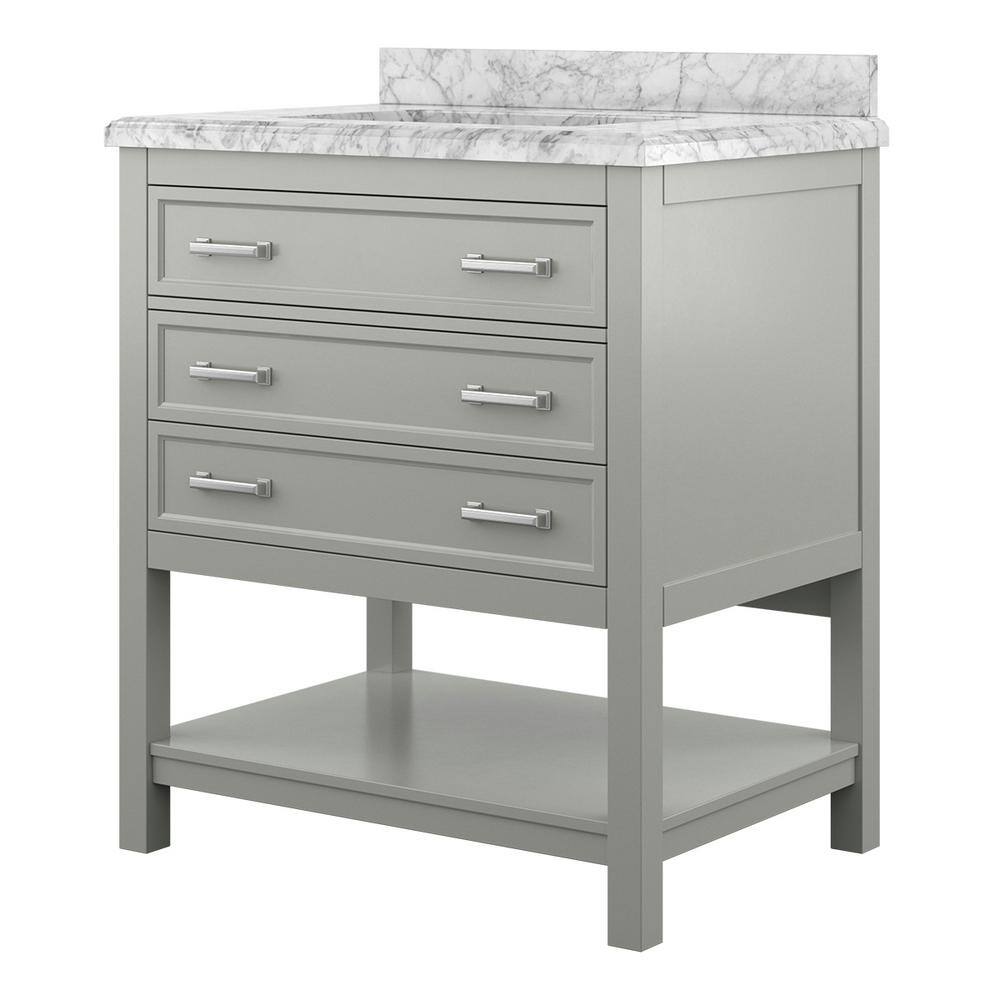 Affinity 31" Single Sink Vanity with White & Gray Carrara Marble Top - Design Element Bath Kitchen - Bathroom Vanity - White