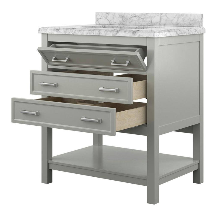 Affinity 31" Single Sink Vanity with White & Gray Carrara Marble Top - Design Element Bath Kitchen - Bathroom Vanity - White