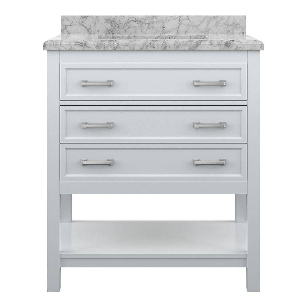 Affinity 31" Single Sink Vanity with White & Gray Carrara Marble Top - Design Element Bath Kitchen - Bathroom Vanity - White