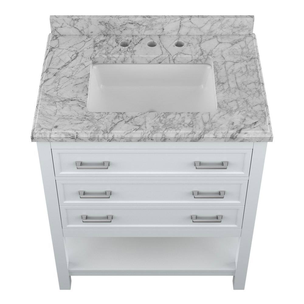 Affinity 31" Single Sink Vanity with White & Gray Carrara Marble Top - Design Element Bath Kitchen - Bathroom Vanity - White