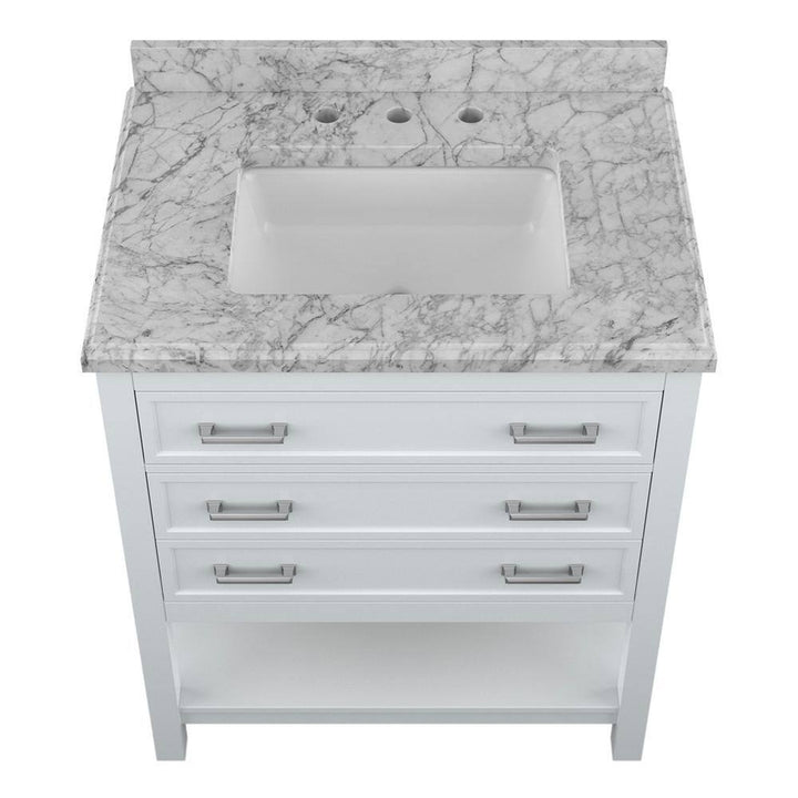 Affinity 31" Single Sink Vanity with White & Gray Carrara Marble Top - Design Element Bath Kitchen - Bathroom Vanity - White