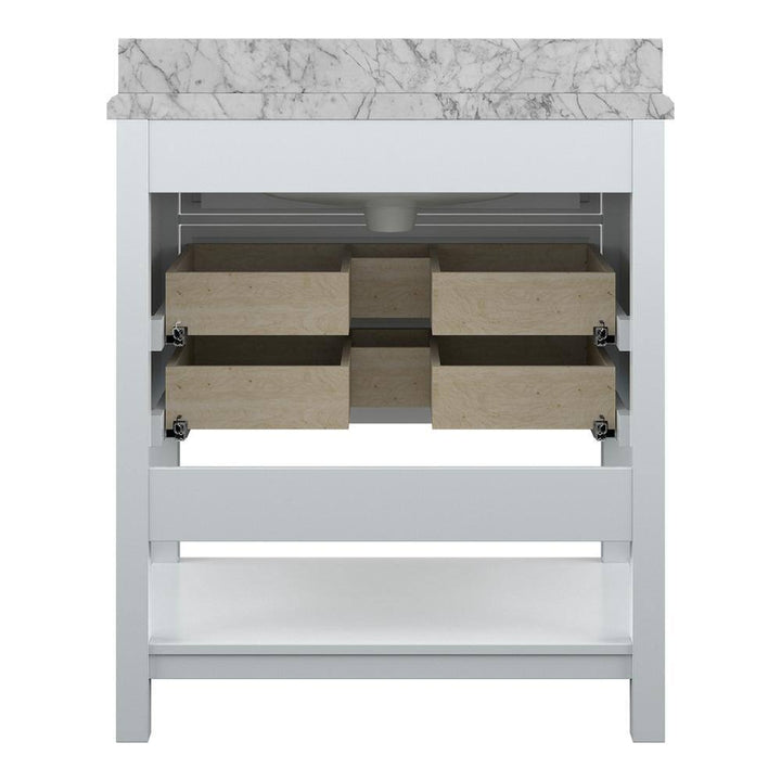Affinity 31" Single Sink Vanity with White & Gray Carrara Marble Top - Design Element Bath Kitchen - Bathroom Vanity - White