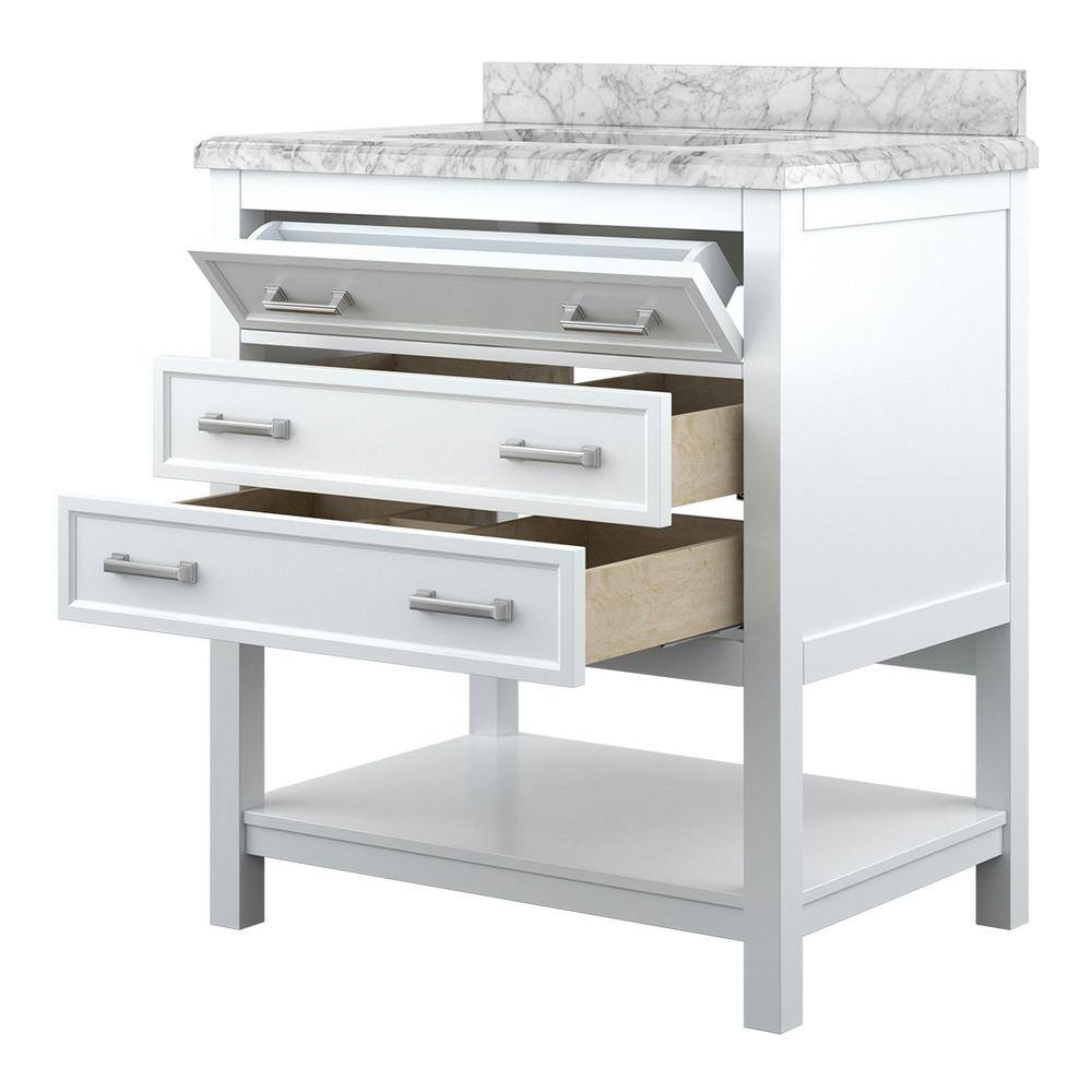 Affinity 31" Single Sink Vanity with White & Gray Carrara Marble Top - Design Element Bath Kitchen - Bathroom Vanity - White