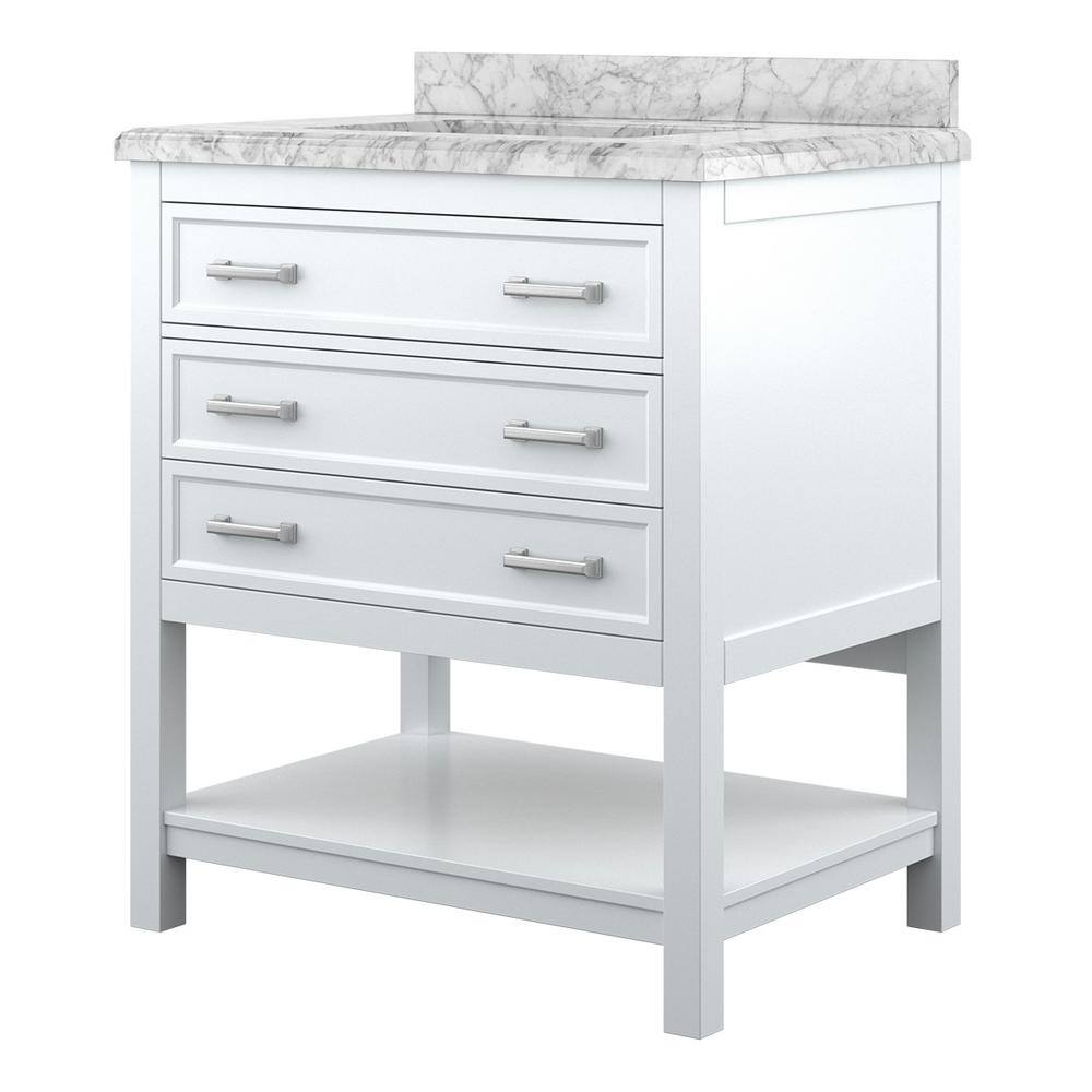 Affinity 31" Single Sink Vanity with White & Gray Carrara Marble Top - Design Element Bath Kitchen - Bathroom Vanity - White