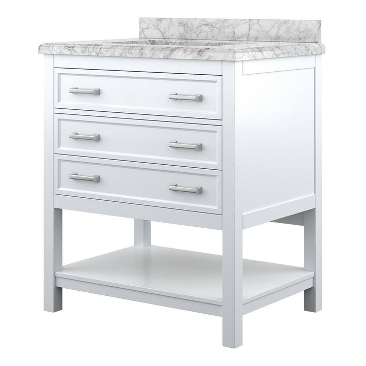 Affinity 31" Single Sink Vanity with White & Gray Carrara Marble Top - Design Element Bath Kitchen - Bathroom Vanity - White