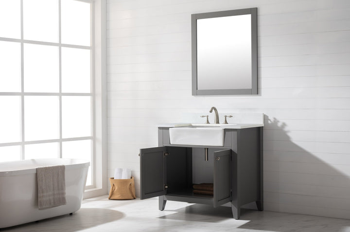 Burbank 36" Single Sink Vanity with Quartz Top - Design Element Bath Kitchen - Bathroom Vanity - Golden Oak with Matte Black Hardware