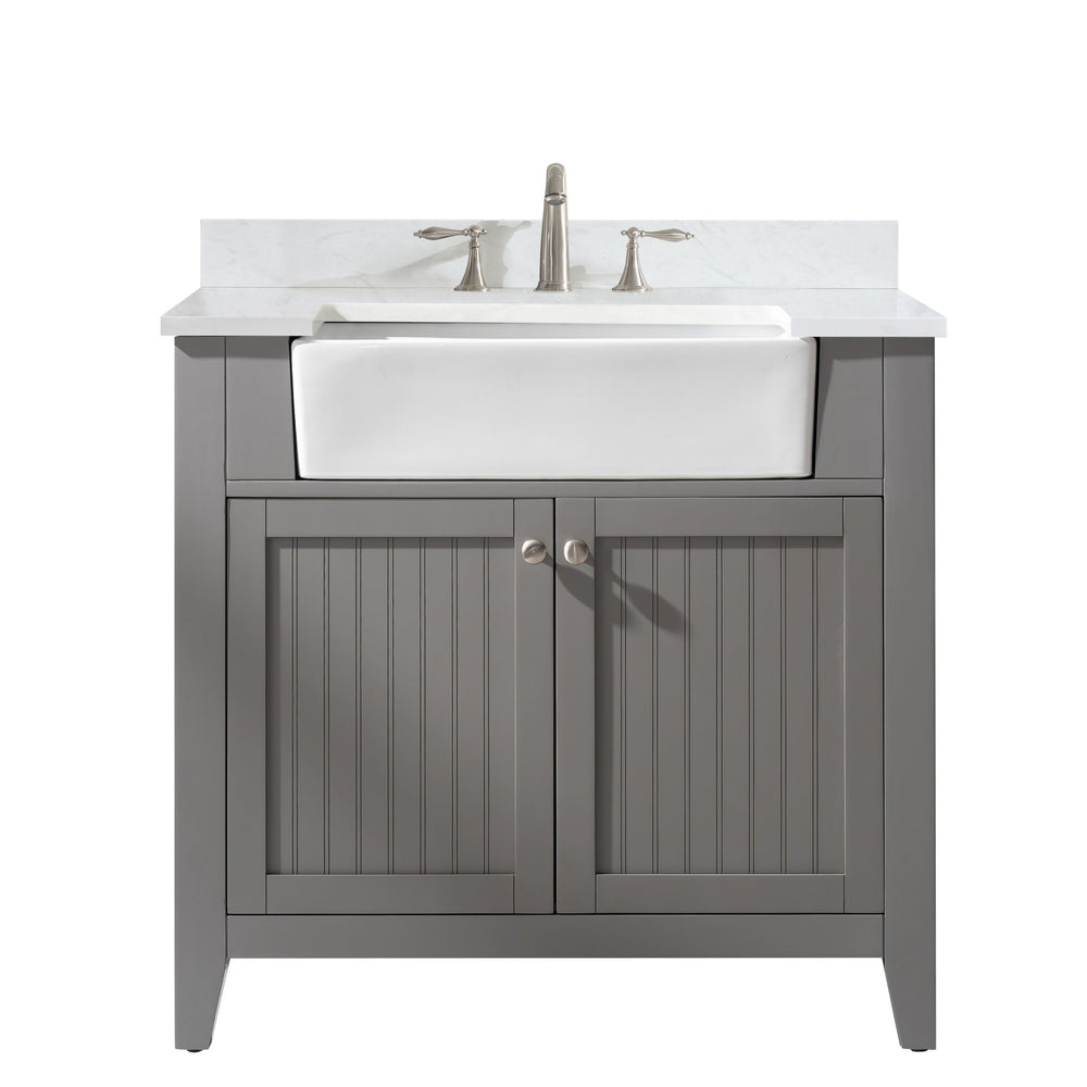 Burbank 36" Single Sink Vanity with Quartz Top - Design Element Bath Kitchen - Bathroom Vanity - Golden Oak with Matte Black Hardware