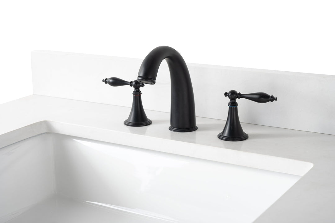 Burbank 36" Single Sink Vanity with Quartz Top - Design Element Bath Kitchen - Bathroom Vanity - Golden Oak with Matte Black Hardware