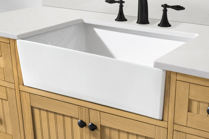Burbank 36" Single Sink Vanity with Quartz Top - Design Element Bath Kitchen - Bathroom Vanity - Golden Oak with Matte Black Hardware