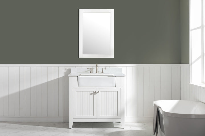 Burbank 36" Single Sink Vanity with Quartz Top - Design Element Bath Kitchen - Bathroom Vanity - Golden Oak with Matte Black Hardware