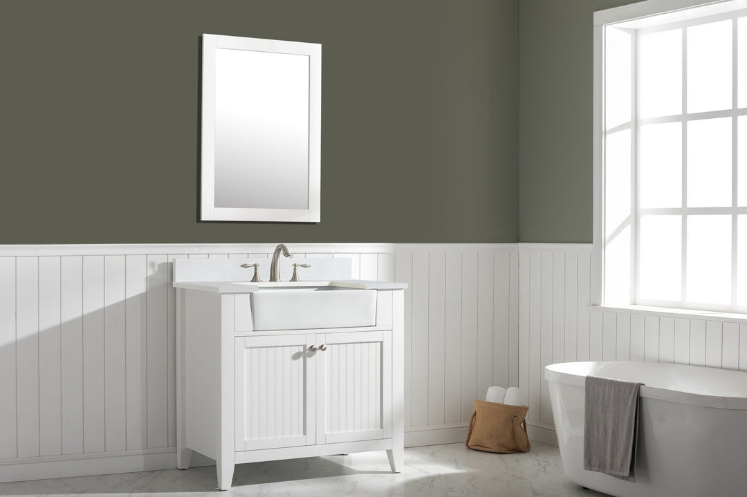 Burbank 36" Single Sink Vanity with Quartz Top - Design Element Bath Kitchen - Bathroom Vanity - Golden Oak with Matte Black Hardware