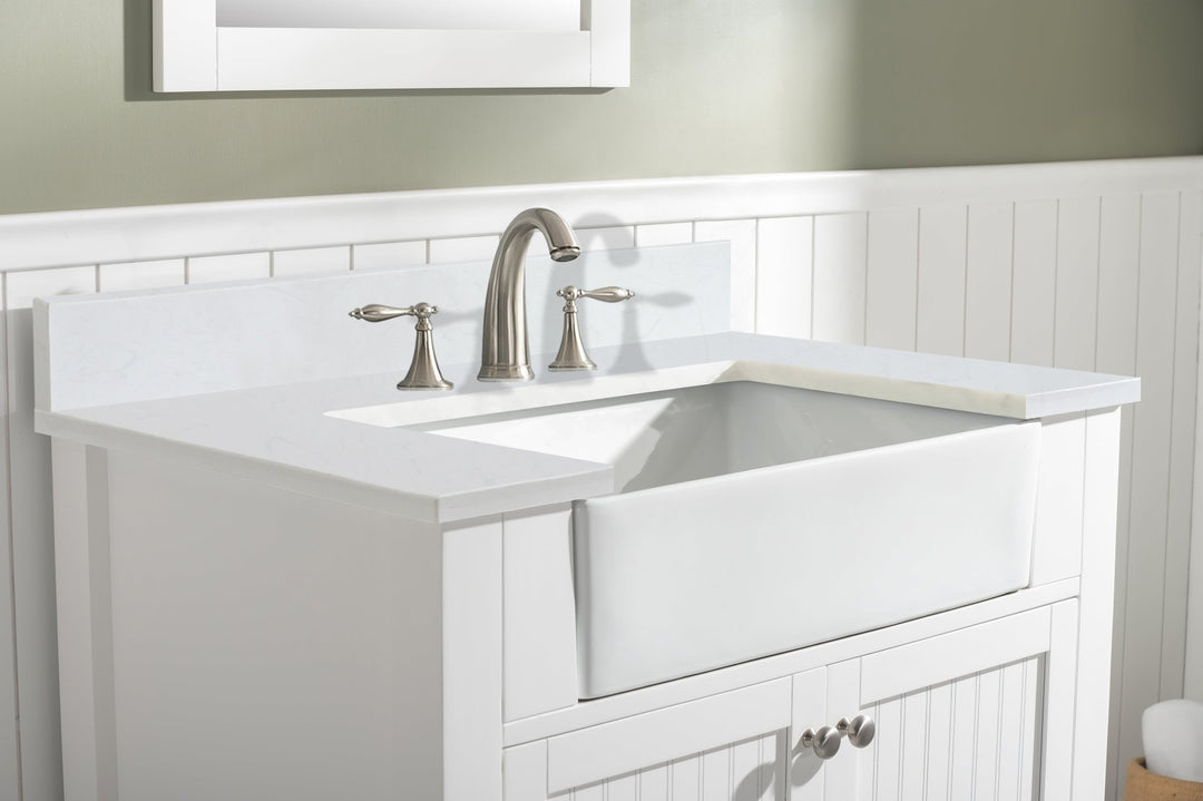 Burbank 36" Single Sink Vanity with Quartz Top - Design Element Bath Kitchen - Bathroom Vanity - Golden Oak with Matte Black Hardware