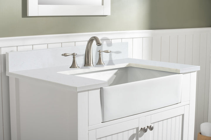 Burbank 36" Single Sink Vanity with Quartz Top - Design Element Bath Kitchen - Bathroom Vanity - Golden Oak with Matte Black Hardware