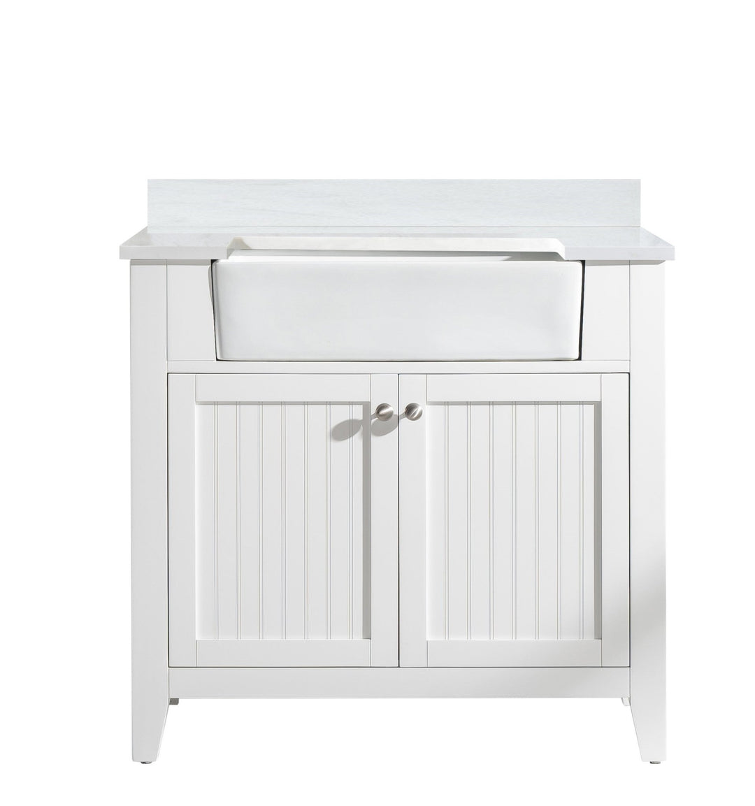 Burbank 36" Single Sink Vanity with Quartz Top - Design Element Bath Kitchen - Bathroom Vanity - Golden Oak with Matte Black Hardware