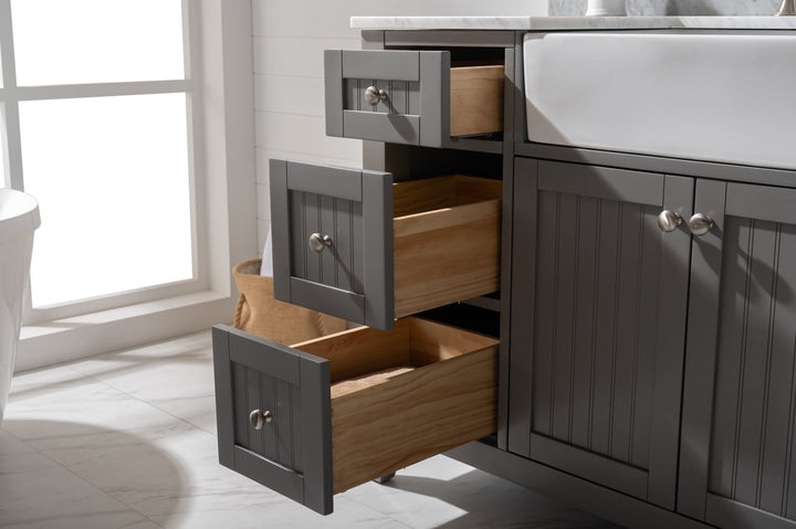 Burbank 54" Single Sink Vanity with Quartz Top - Design Element Bath Kitchen - Bathroom Vanity - Golden Oak with Matte Black Hardware