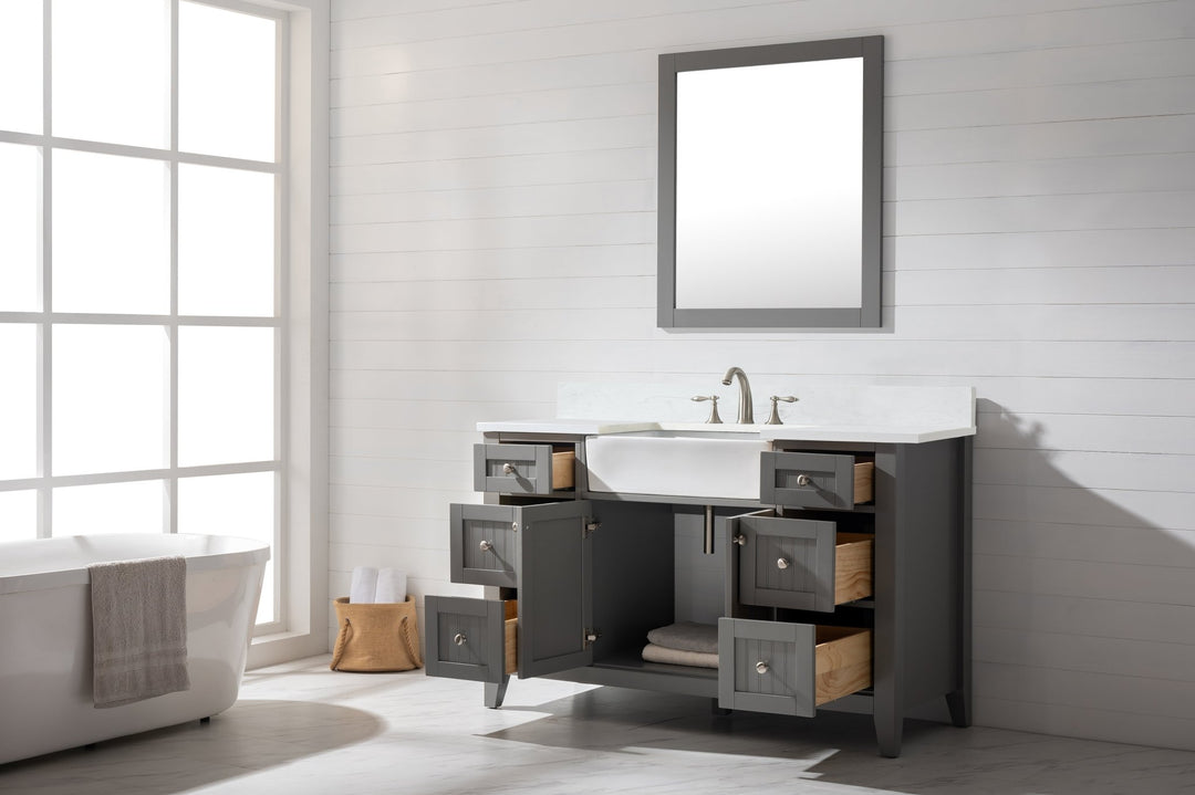 Burbank 54" Single Sink Vanity with Quartz Top - Design Element Bath Kitchen - Bathroom Vanity - Golden Oak with Matte Black Hardware