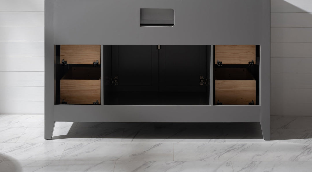 Burbank 54" Single Sink Vanity with Quartz Top - Design Element Bath Kitchen - Bathroom Vanity - Golden Oak with Matte Black Hardware