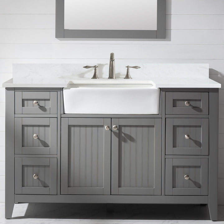 Burbank 54" Single Sink Vanity with Quartz Top - Design Element Bath Kitchen - Bathroom Vanity - Gray with Silver Satin Hardware