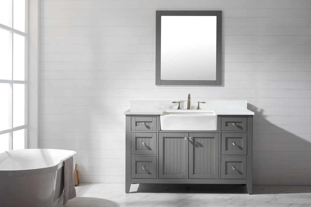 Burbank 54" Single Sink Vanity with Quartz Top - Design Element Bath Kitchen - Bathroom Vanity - Golden Oak with Matte Black Hardware