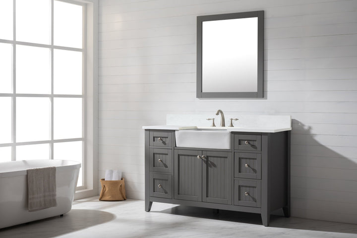 Burbank 54" Single Sink Vanity with Quartz Top - Design Element Bath Kitchen - Bathroom Vanity - Golden Oak with Matte Black Hardware