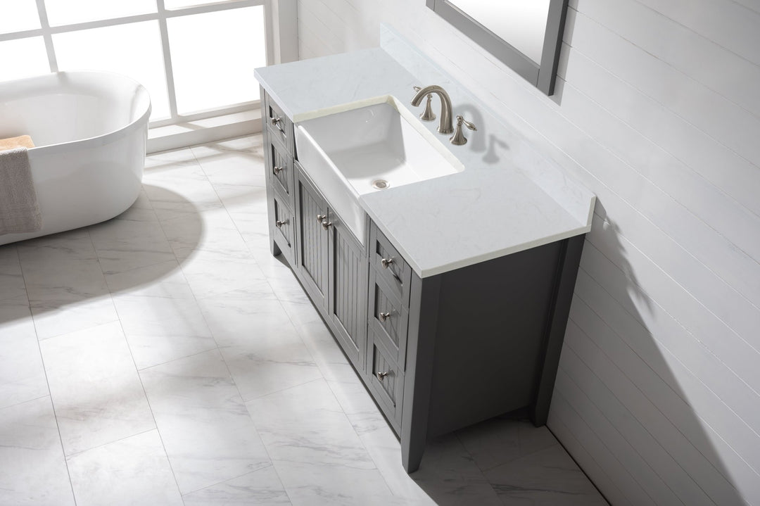 Burbank 54" Single Sink Vanity with Quartz Top - Design Element Bath Kitchen - Bathroom Vanity - Golden Oak with Matte Black Hardware