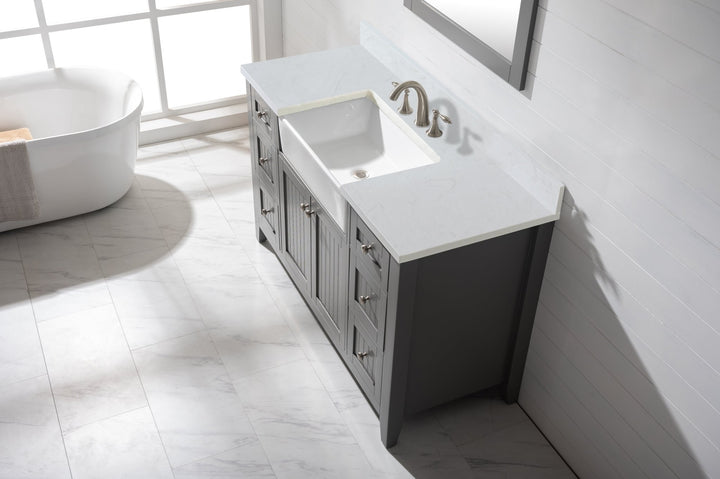 Burbank 54" Single Sink Vanity with Quartz Top - Design Element Bath Kitchen - Bathroom Vanity - Golden Oak with Matte Black Hardware