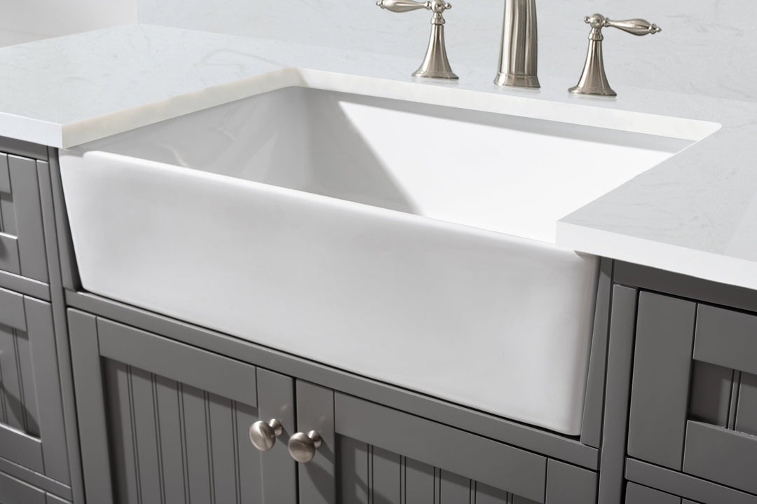 Burbank 54" Single Sink Vanity with Quartz Top - Design Element Bath Kitchen - Bathroom Vanity - Golden Oak with Matte Black Hardware