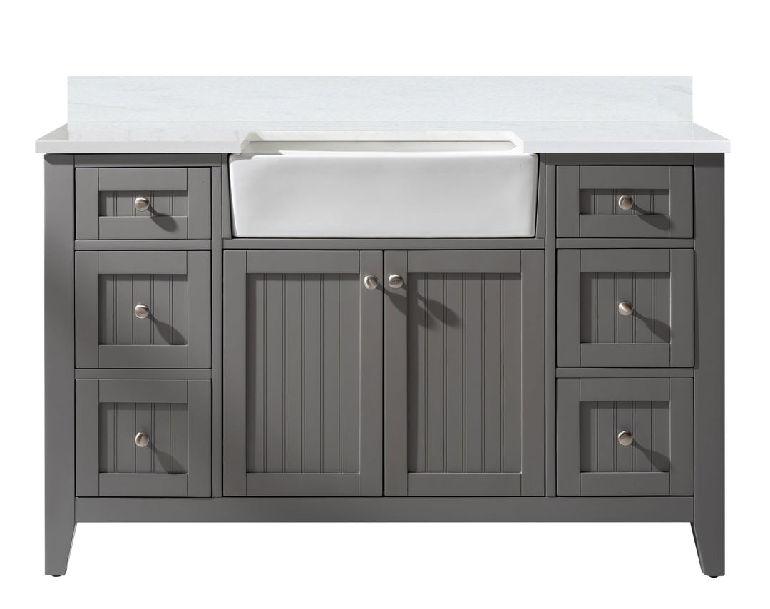 Burbank 54" Single Sink Vanity with Quartz Top - Design Element Bath Kitchen - Bathroom Vanity - Golden Oak with Matte Black Hardware