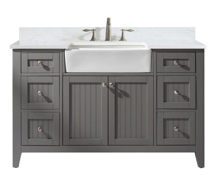 Burbank 54" Single Sink Vanity with Quartz Top - Design Element Bath Kitchen - Bathroom Vanity - Golden Oak with Matte Black Hardware