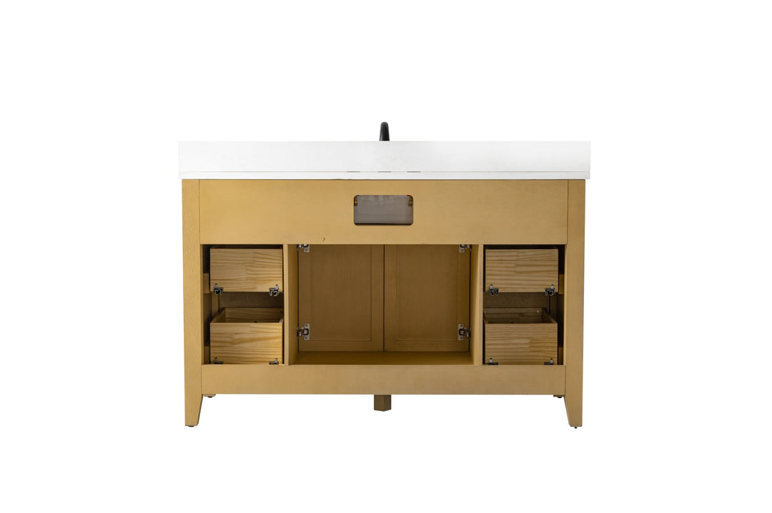 Burbank 54" Single Sink Vanity with Quartz Top - Design Element Bath Kitchen - Bathroom Vanity - Golden Oak with Matte Black Hardware