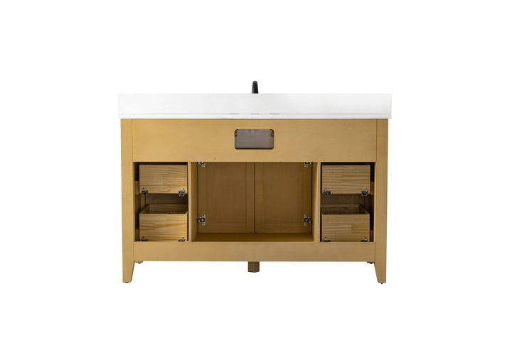 Burbank 54" Single Sink Vanity with Quartz Top - Design Element Bath Kitchen - Bathroom Vanity - Golden Oak with Matte Black Hardware