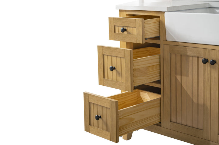 Burbank 54" Single Sink Vanity with Quartz Top - Design Element Bath Kitchen - Bathroom Vanity - Golden Oak with Matte Black Hardware