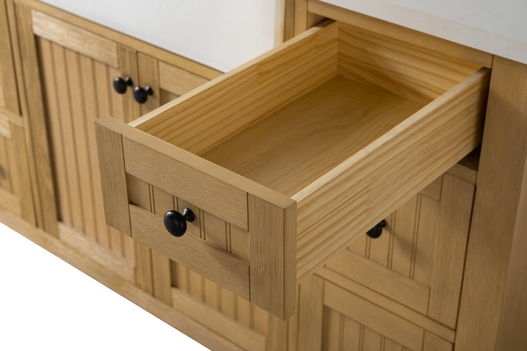 Burbank 54" Single Sink Vanity with Quartz Top - Design Element Bath Kitchen - Bathroom Vanity - Golden Oak with Matte Black Hardware