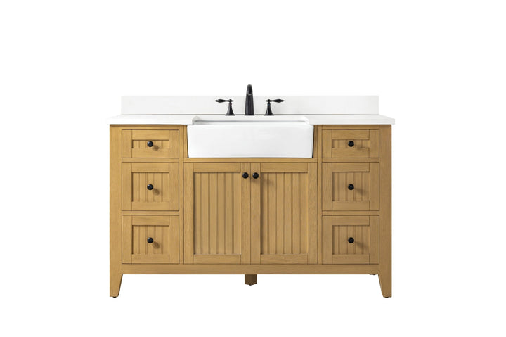 Burbank 54" Single Sink Vanity with Quartz Top - Design Element Bath Kitchen - Bathroom Vanity - Golden Oak with Matte Black Hardware
