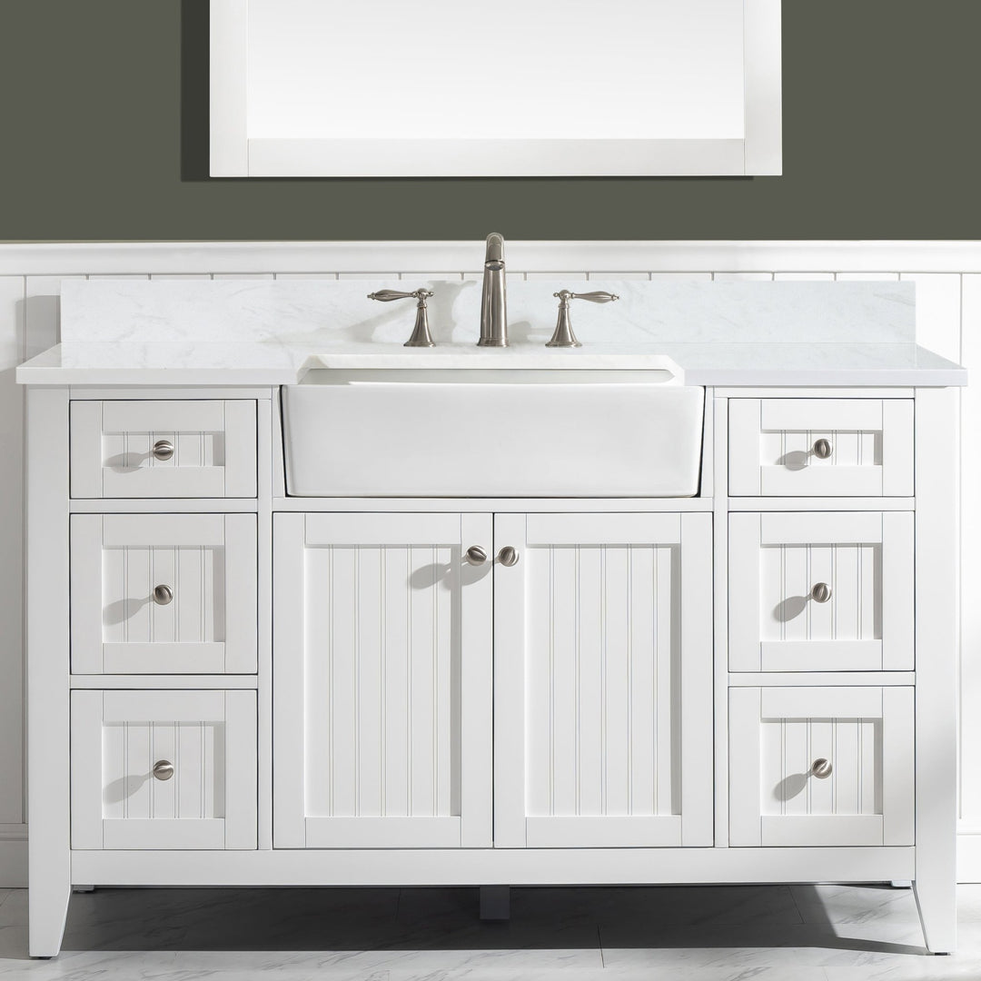 Burbank 54" Single Sink Vanity with Quartz Top - Design Element Bath Kitchen - Bathroom Vanity - Golden Oak with Matte Black Hardware