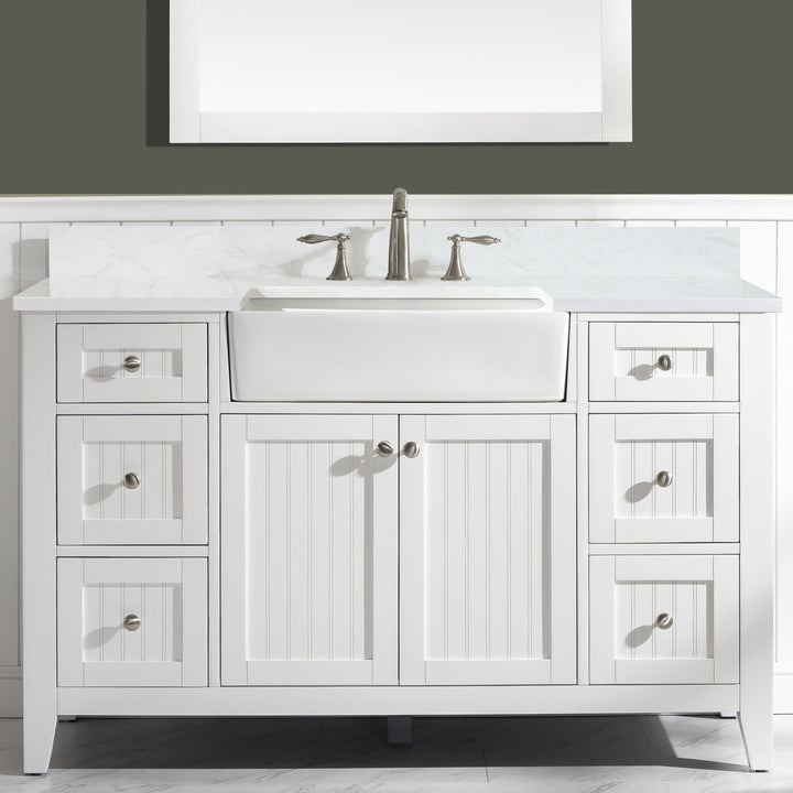 Burbank 54" Single Sink Vanity with Quartz Top - Design Element Bath Kitchen - Bathroom Vanity - Golden Oak with Matte Black Hardware
