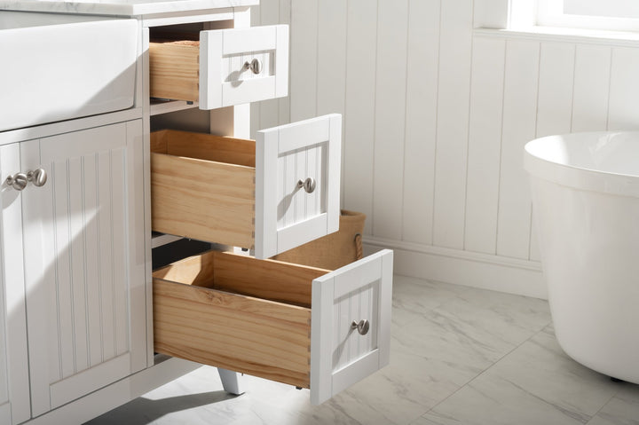 Burbank 54" Single Sink Vanity with Quartz Top - Design Element Bath Kitchen - Bathroom Vanity - Golden Oak with Matte Black Hardware