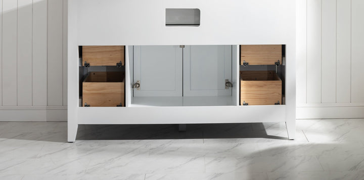 Burbank 54" Single Sink Vanity with Quartz Top - Design Element Bath Kitchen - Bathroom Vanity - Golden Oak with Matte Black Hardware